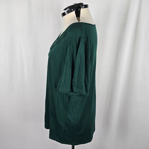 Bloomchic T-Shirt Women's 2X Green Solid Ruffle Short Sleeve Lace V-Neck NWT - Picture 11 of 13